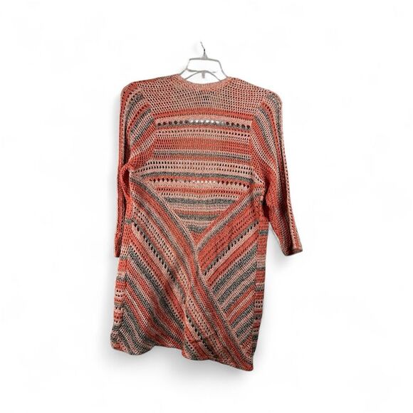 Style & Co Coral Striped Open Knit Cardigan Women’s 0X Cotton Blend Boho Sweater - Picture 2 of 11